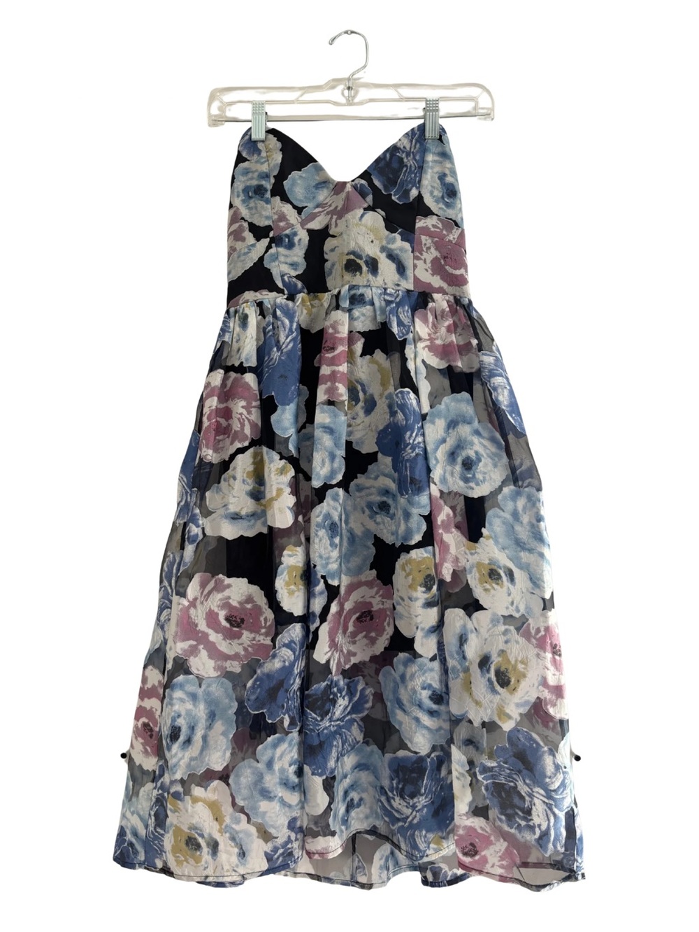 Mustard Seed NWT Strapless Floral Tulle Dress in Navy, Blue & Pink